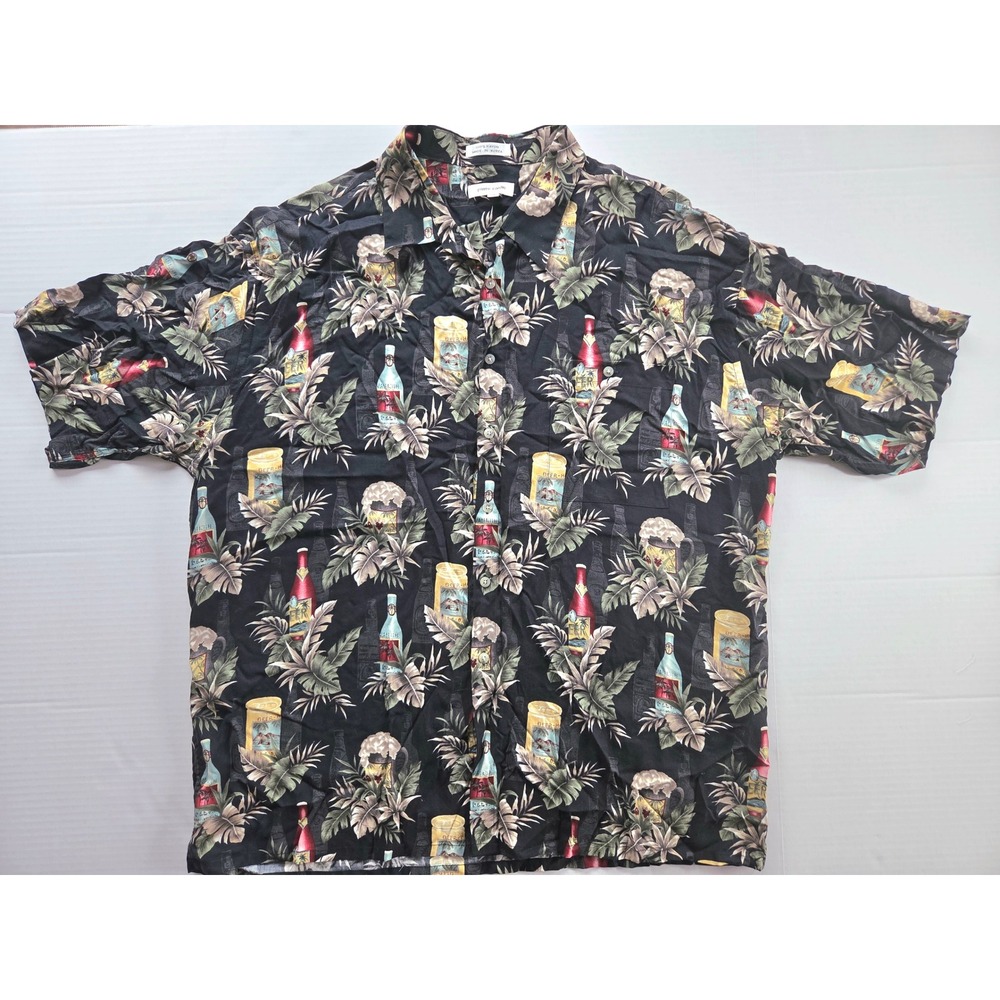 Pierre Cardin Mens XXL Black Tropical Beer Print Rayon Short Sleeve Button Shirt
